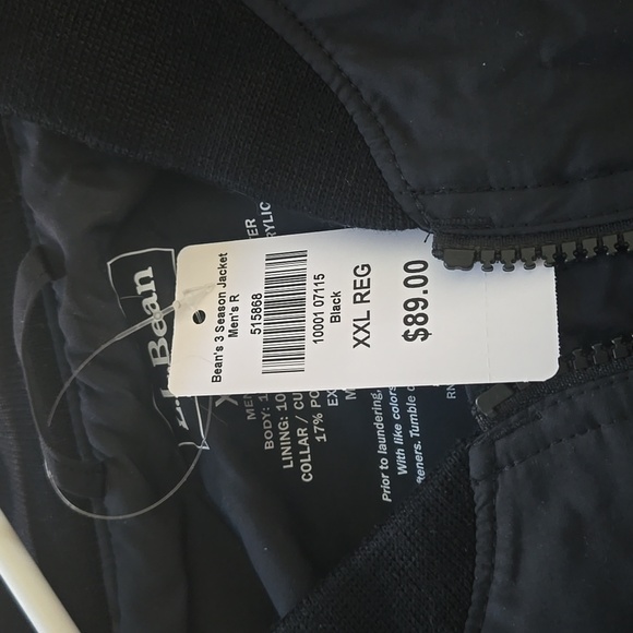 LL Bean 3 Season Bomber Jacket Black.  Size XXL Reg. Brand New with Tags!! - Picture 5 of 5